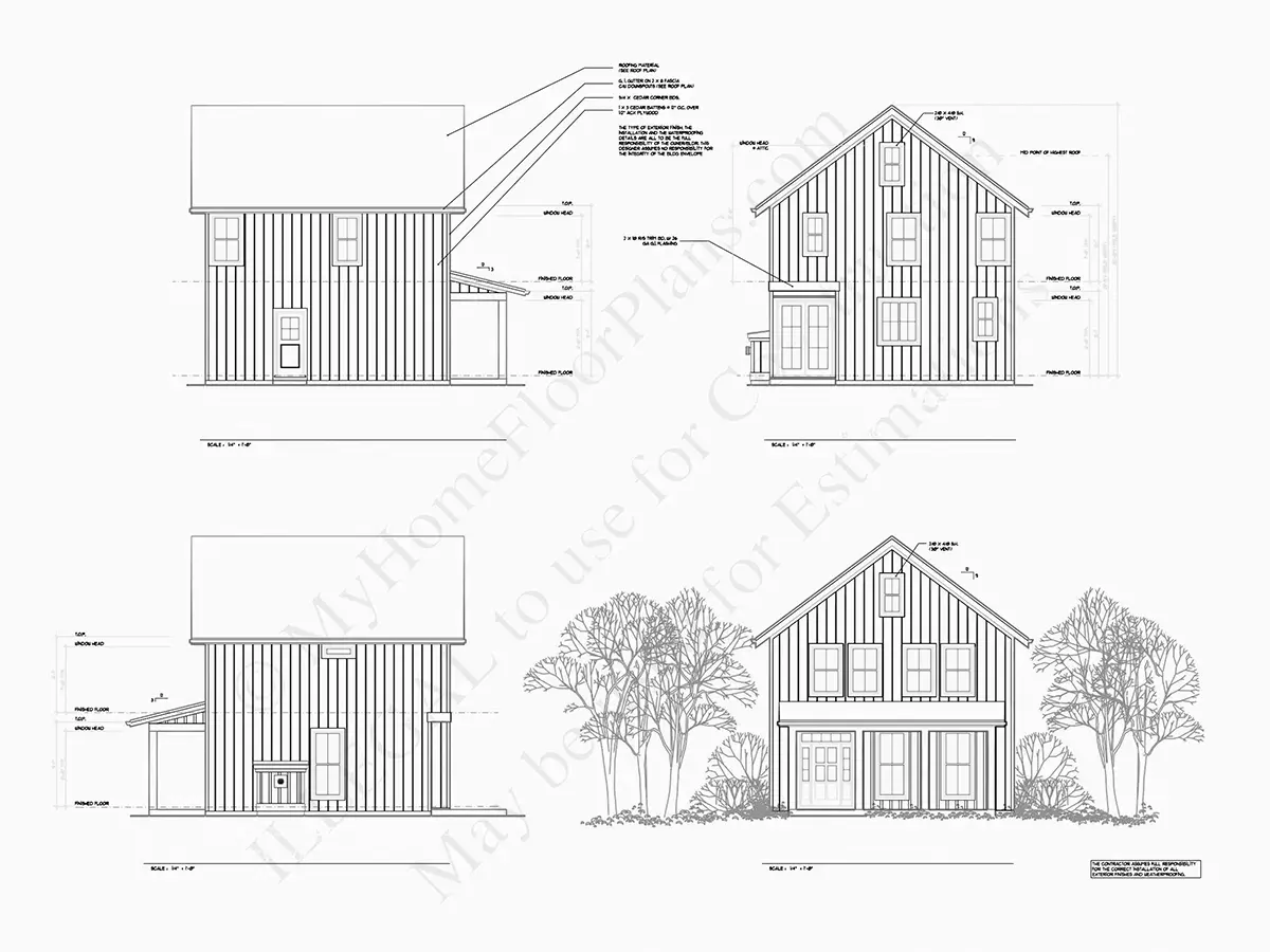 Elewacje 5 – Projekt domu piętrowego o pow. 130 m²: 3 Sypialnie, 3 Łazienki, Otwarta kuchnia, bez Garażu — 79238R