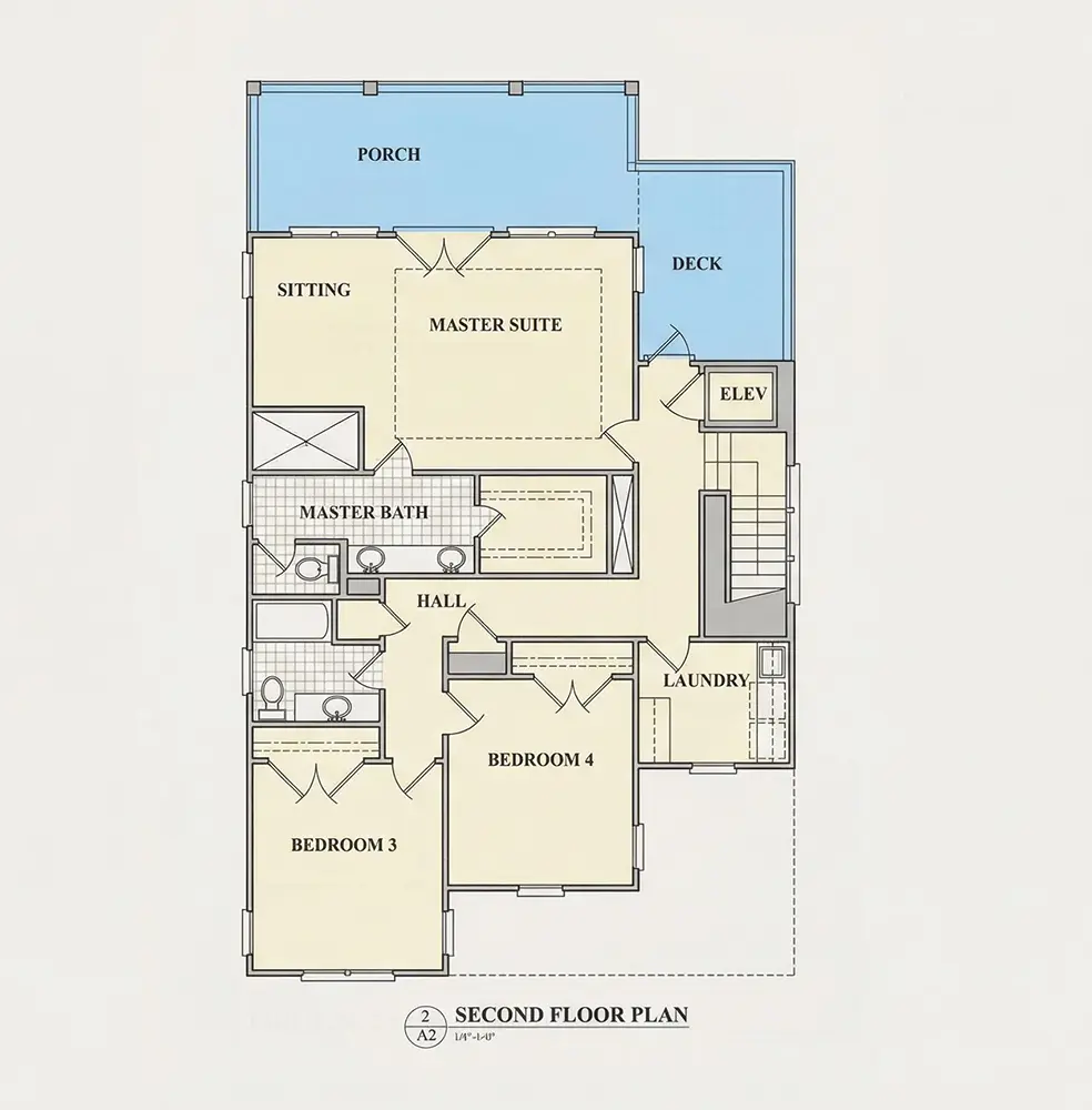 1. piętro 10 – Projekt domu dwupiętrowego o pow. 259 m²: 4 Sypialnie, 4 Łazienki, Otwarta kuchnia, Garaż — 70970R