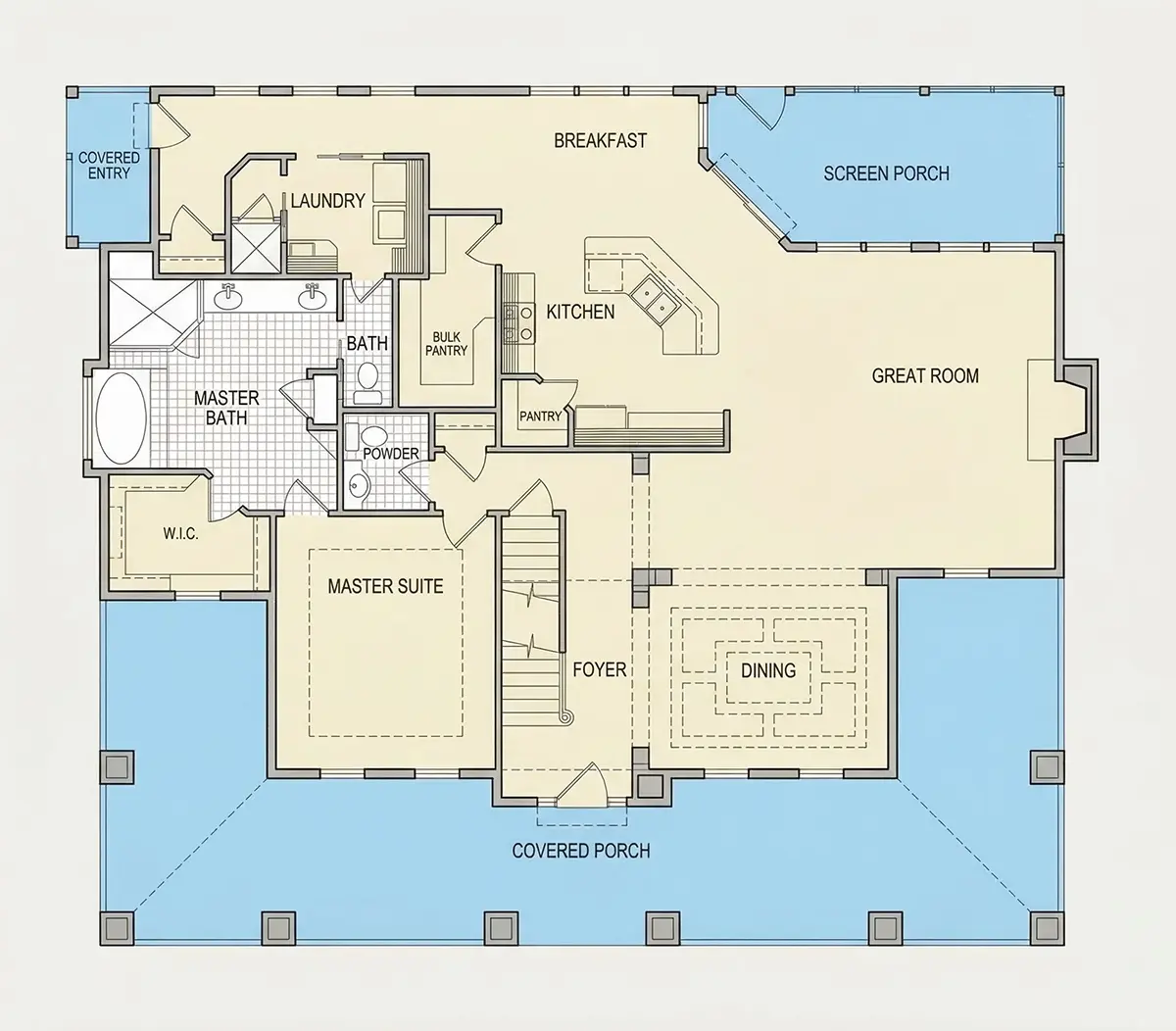 Parter 6 – Projekt domu z poddaszem użytkowym o pow. 233 m²: 3 Sypialnie, 3 Łazienki, Otwarta kuchnia, bez Garażu — 78316R