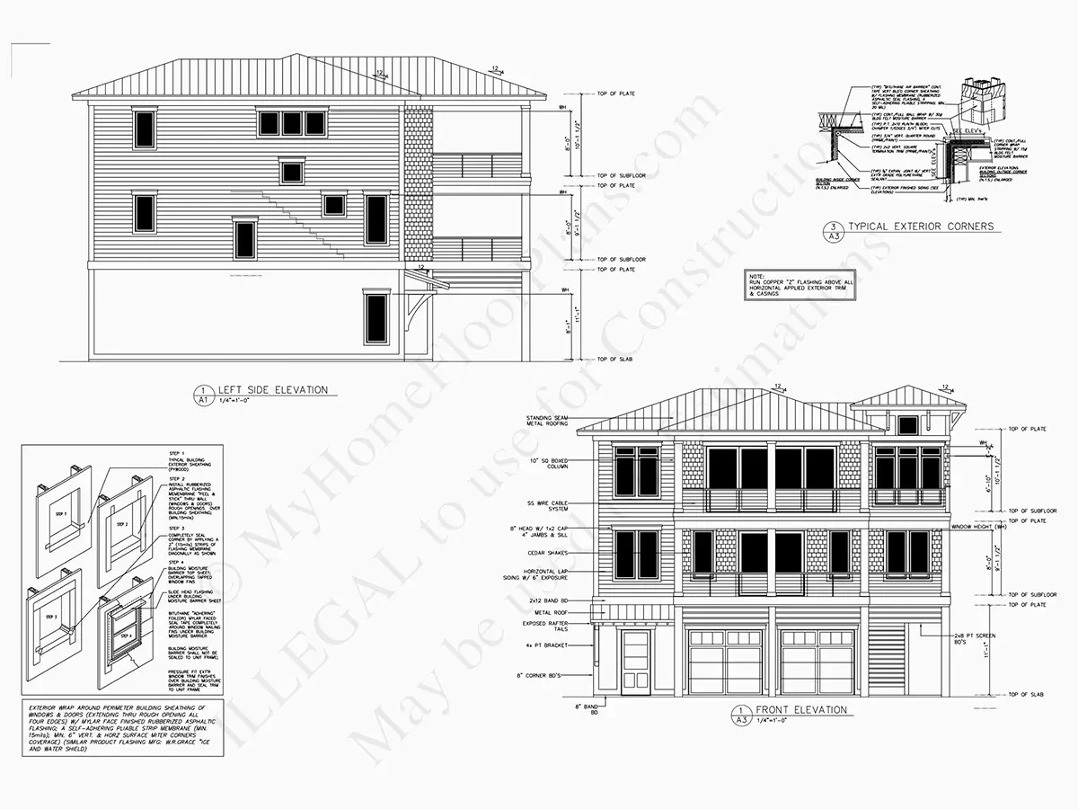 Elewacje 7 – Projekt domu dwupiętrowego o pow. 308 m²: 4 Sypialnie, 5 Łazienki, Otwarta kuchnia, Garaż — 90946R