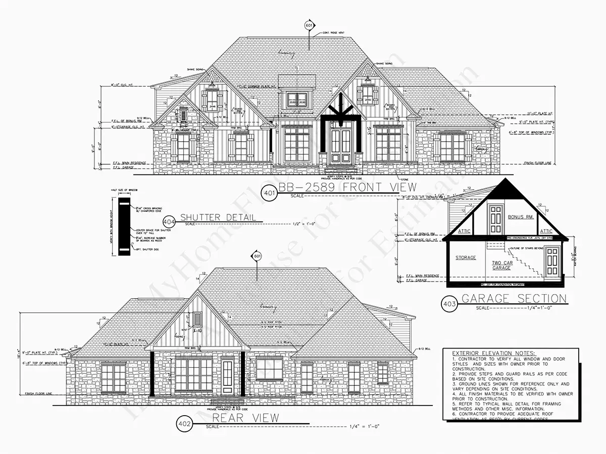 Elewacje 16 – Projekt domu z poddaszem użytkowym o pow. 241 m²: 4 Sypialnie, 4 Łazienki, Otwarta kuchnia, Garaż — 14691R
