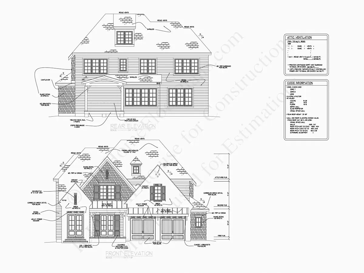 Elewacje 6 – Projekt domu piętrowego o pow. 299 m²: 4 Sypialnie, 5 Łazienki, Otwarta kuchnia, Garaż — 29805R