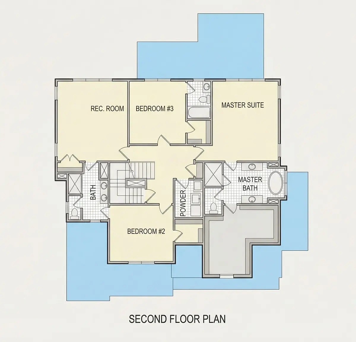 1. piętro 9 – Projekt domu piętrowego o pow. 299 m²: 4 Sypialnie, 5 Łazienki, Otwarta kuchnia, Garaż — 29805R
