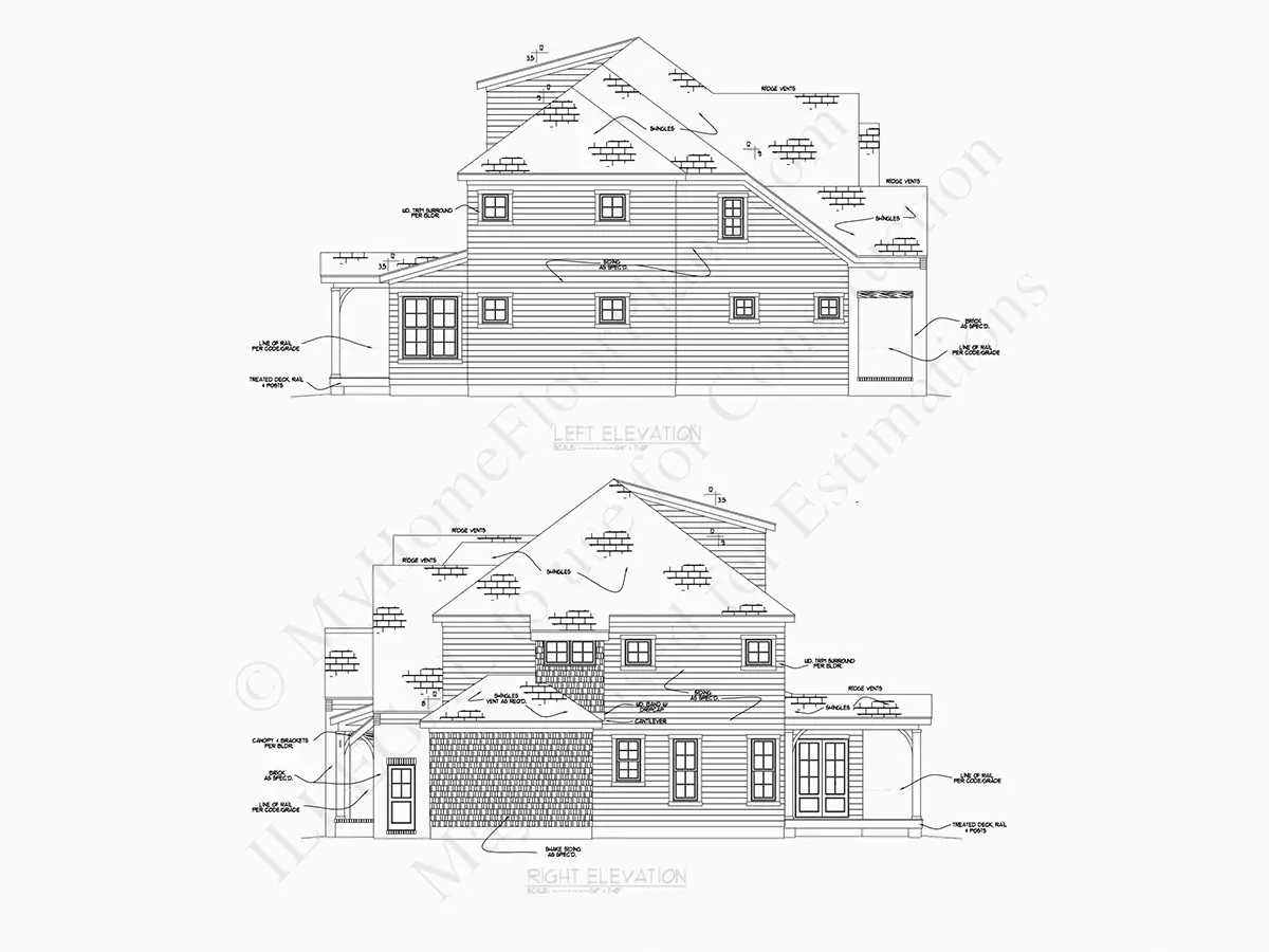 Elewacje 7 – Projekt domu piętrowego o pow. 299 m²: 4 Sypialnie, 5 Łazienki, Otwarta kuchnia, Garaż — 29805R