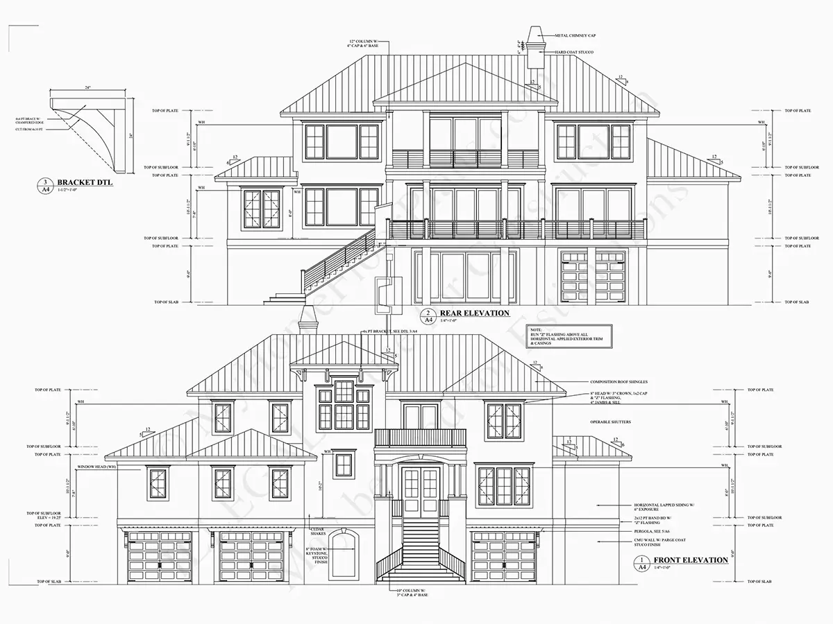 Elewacje 6 – Projekt domu dwupiętrowego o pow. 573 m²: 4 Sypialnie, 6 Łazienki, Otwarta kuchnia, Garaż — 90915R