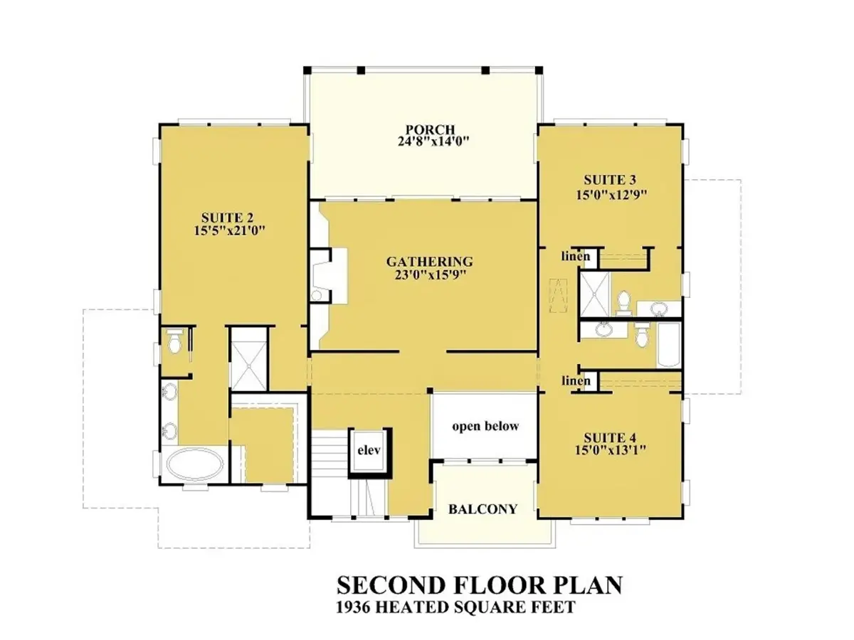 1. piętro 10 – Projekt domu dwupiętrowego o pow. 573 m²: 4 Sypialnie, 6 Łazienki, Otwarta kuchnia, Garaż — 90915R