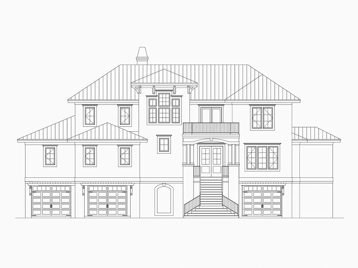 Elewacje 5 – Projekt domu dwupiętrowego o pow. 573 m²: 4 Sypialnie, 6 Łazienki, Otwarta kuchnia, Garaż — 90915R