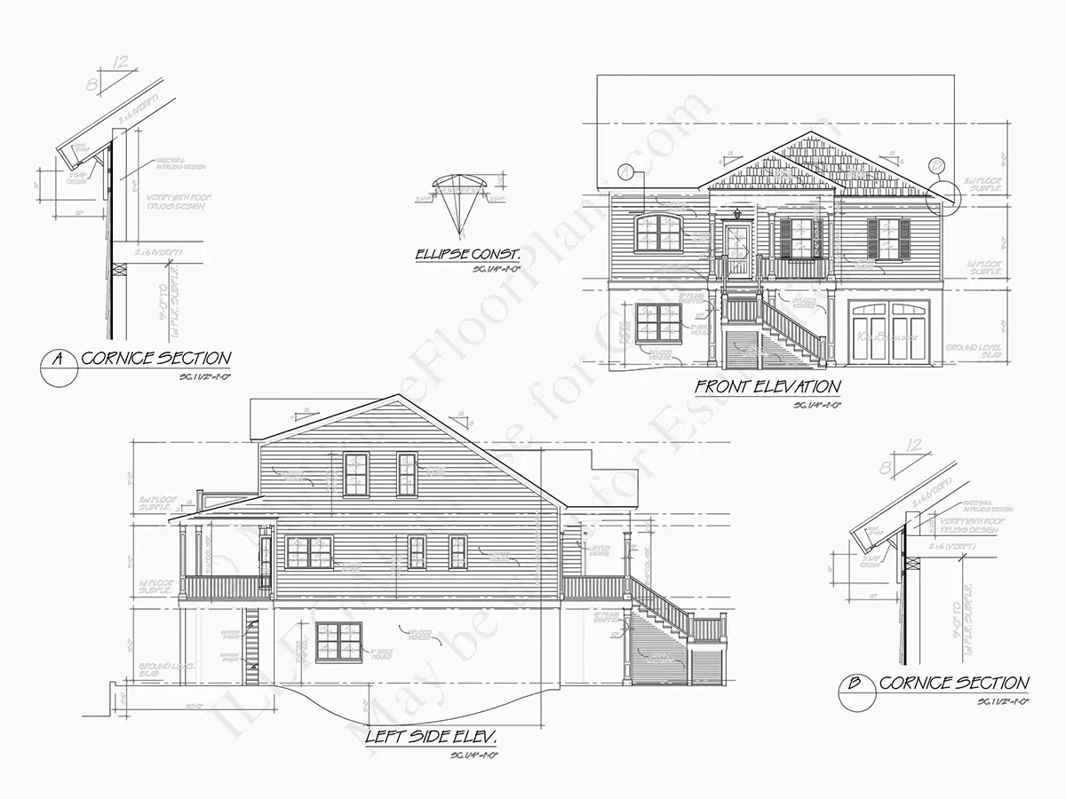 Elewacje 6 – Projekt domu dwupiętrowego o pow. 250 m²: 4 Sypialnie, 3 Łazienki, Otwarta kuchnia, Garaż — 25020R