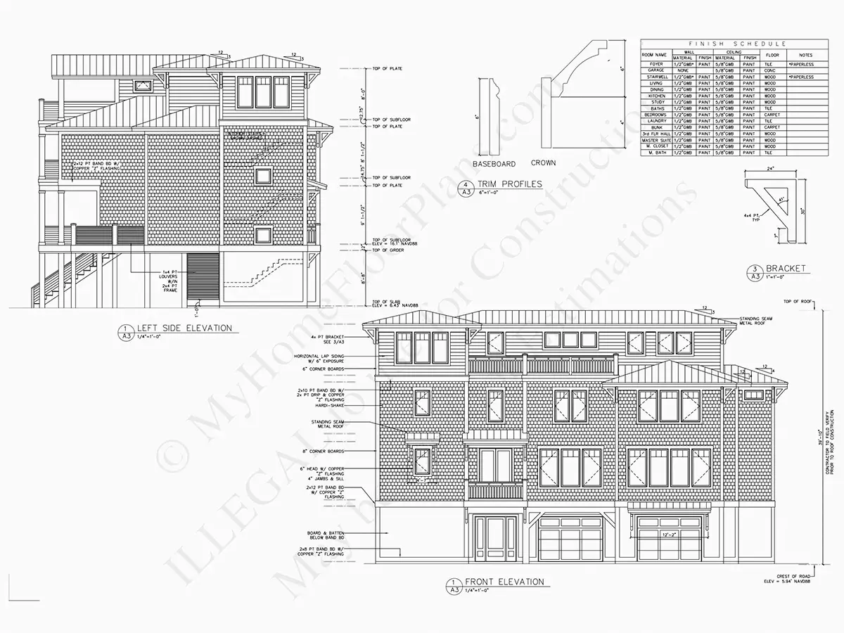 Elewacje 9 – Projekt domu dwupiętrowego o pow. 213 m²: 4 Sypialnie, Gabinet, 6 Łazienki, Otwarta kuchnia, Garaż — 89404R