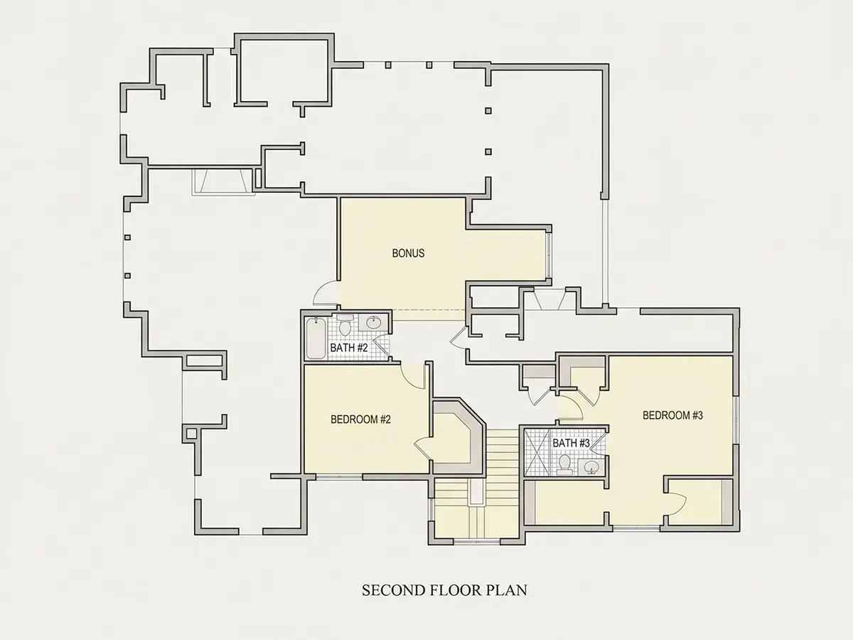1. piętro 22 – Projekt domu z poddaszem użytkowym o pow. 176 m²: 3 Sypialnie, Gabinet, 4 Łazienki, Otwarta kuchnia, Garaż — 91640R