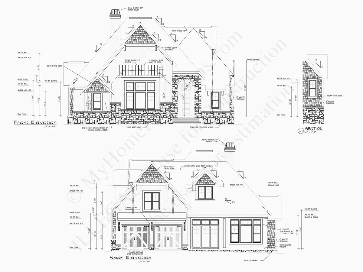 Elewacje 19 – Projekt domu z poddaszem użytkowym o pow. 176 m²: 3 Sypialnie, Gabinet, 4 Łazienki, Otwarta kuchnia, Garaż — 91640R