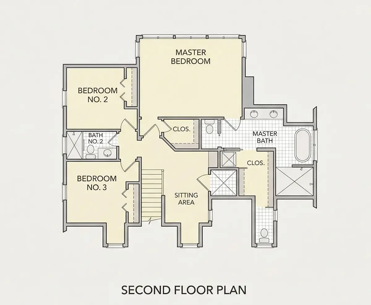 1. piętro 26 – Projekt domu dwupiętrowego o pow. 281 m²: 3 Sypialnie, 4 Łazienki, Otwarta kuchnia, Garaż — 89558R