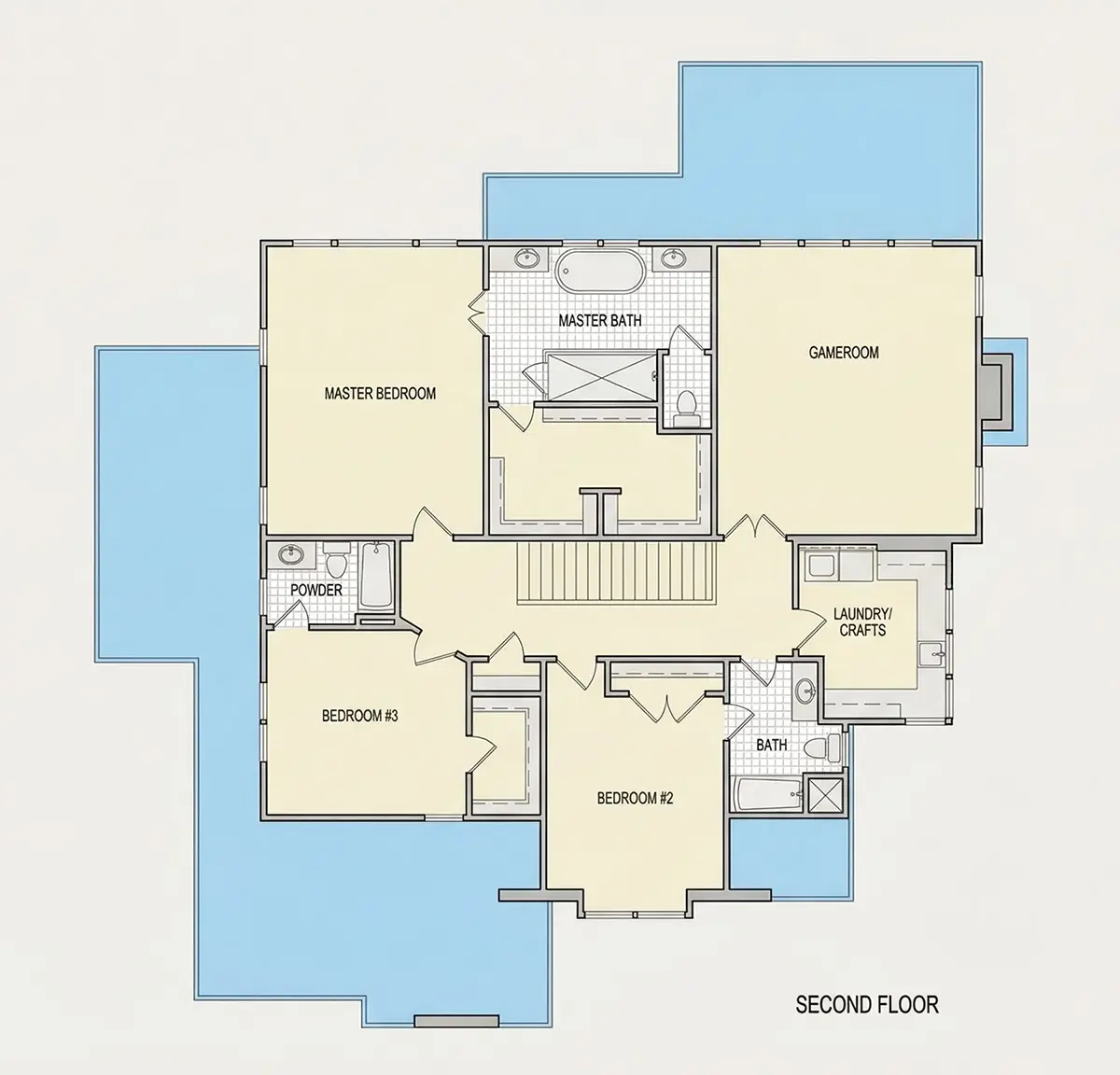 1. piętro 13 – Projekt domu piętrowego o pow. 334 m²: 4 Sypialnie, Gabinet, 5 Łazienki, Otwarta kuchnia, Garaż — 74831R