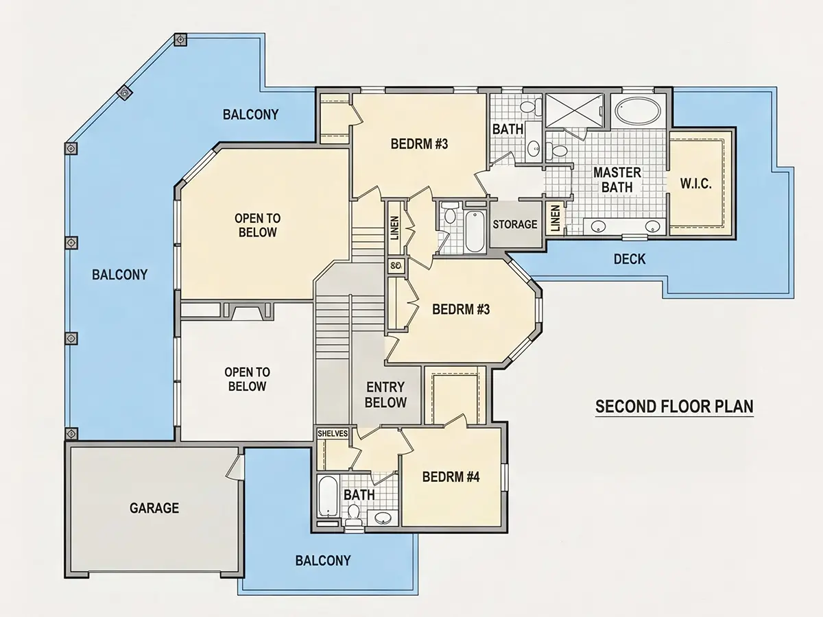 1. piętro 29 – Projekt domu piętrowego o pow. 390 m²: 4 Sypialnie, Gabinet, 5 Łazienki, Otwarta kuchnia, Garaż — 20933R