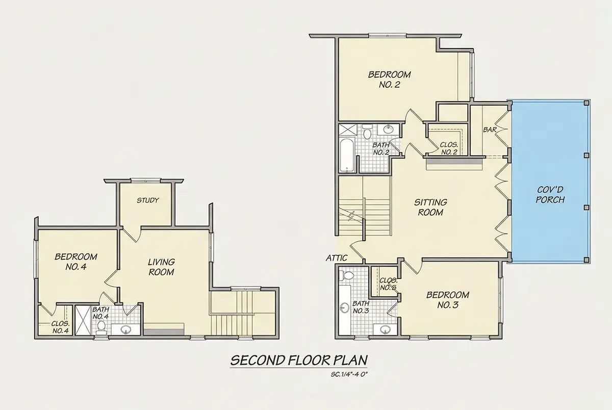 1. piętro 12 – Projekt domu piętrowego o pow. 466 m²: 4 Sypialnie, Gabinet, 6 Łazienki, Otwarta kuchnia, Garaż — 10656R