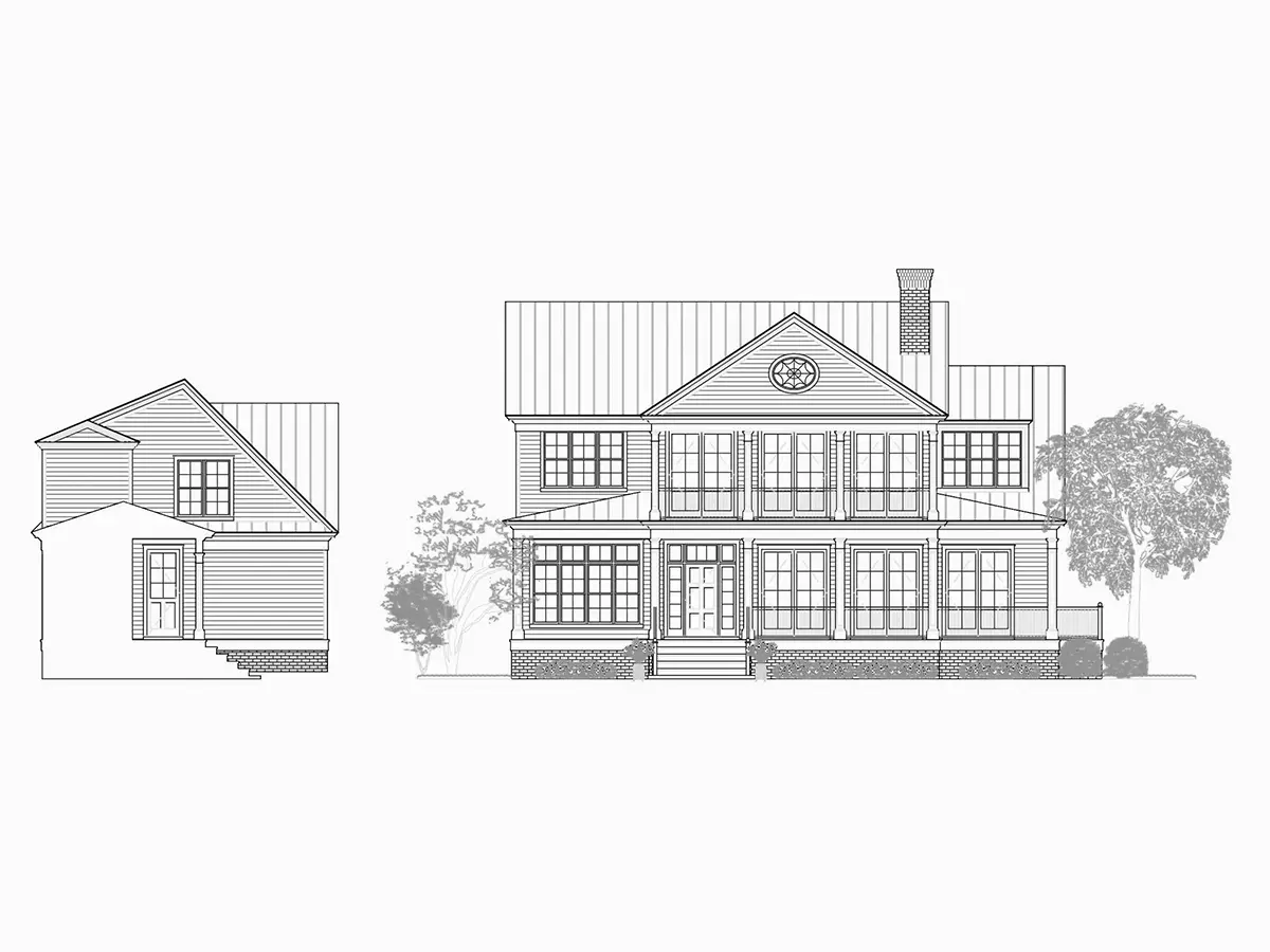 Elewacje 5 – Projekt domu piętrowego o pow. 466 m²: 4 Sypialnie, Gabinet, 6 Łazienki, Otwarta kuchnia, Garaż — 10656R