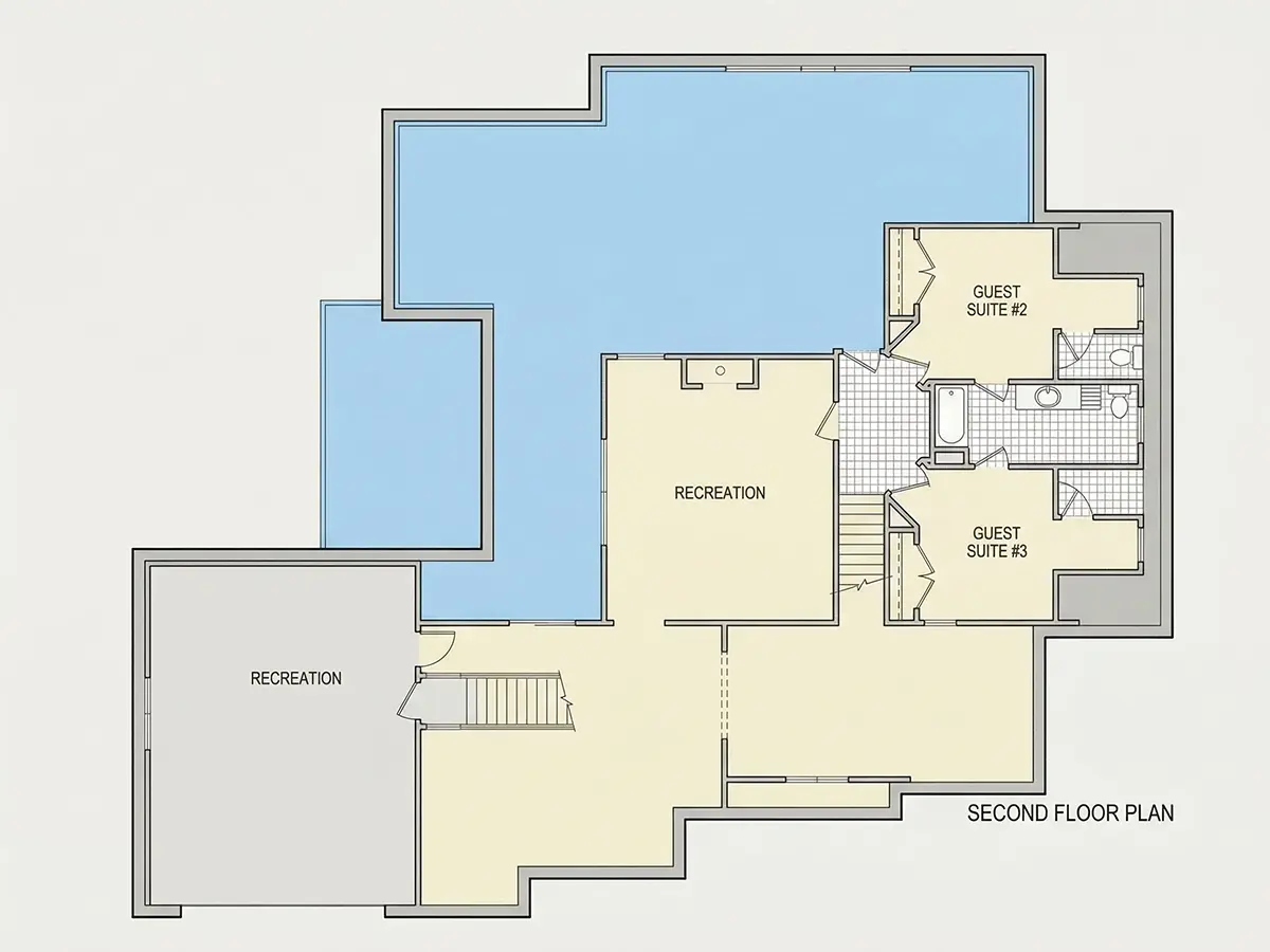 1. piętro 11 – Projekt domu z poddaszem użytkowym o pow. 299 m²: 4 Sypialnie, Gabinet, 4 Łazienki, Otwarta kuchnia, Garaż — 28129R