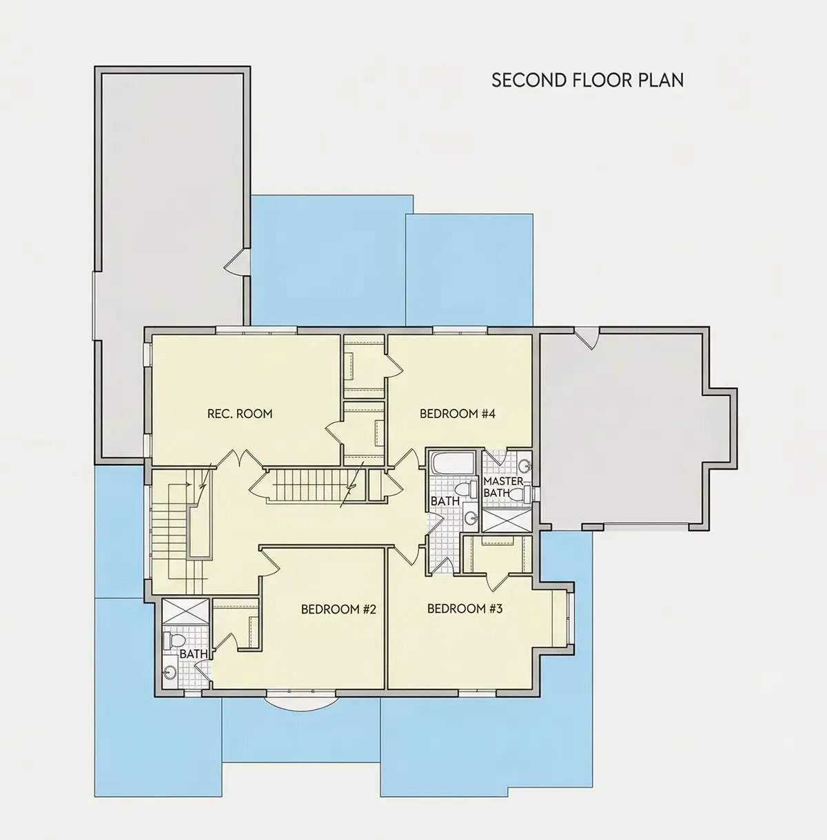 1. piętro 27 – Projekt domu piętrowego o pow. 391 m²: 5 Sypialnie, 6 Łazienki, Otwarta kuchnia, Garaż — 11740R