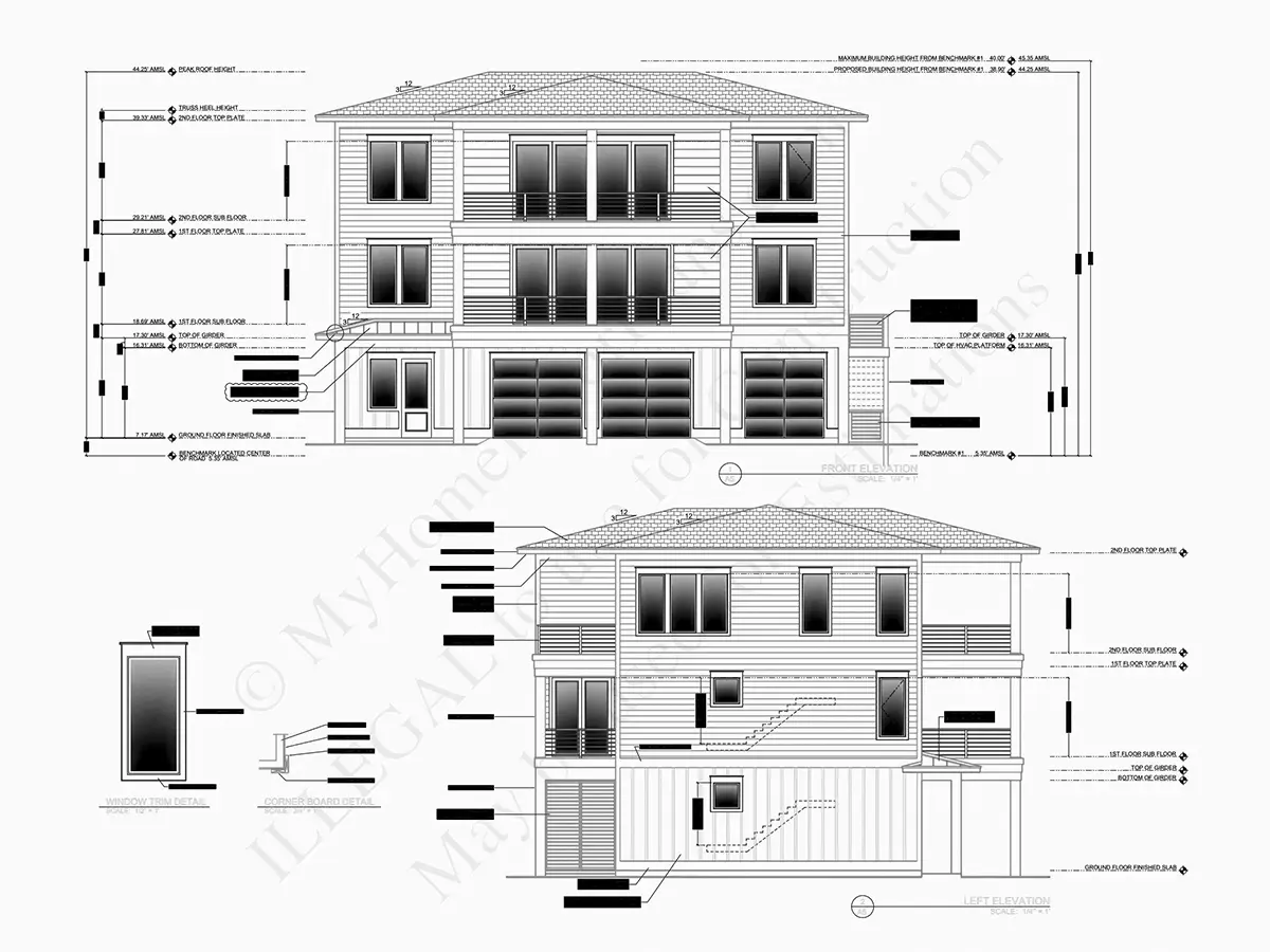 Elewacje 7 – Projekt domu dwupiętrowego o pow. 322 m²: 5 Sypialnie, 4 Łazienki, Otwarta kuchnia, Garaż — 63179R