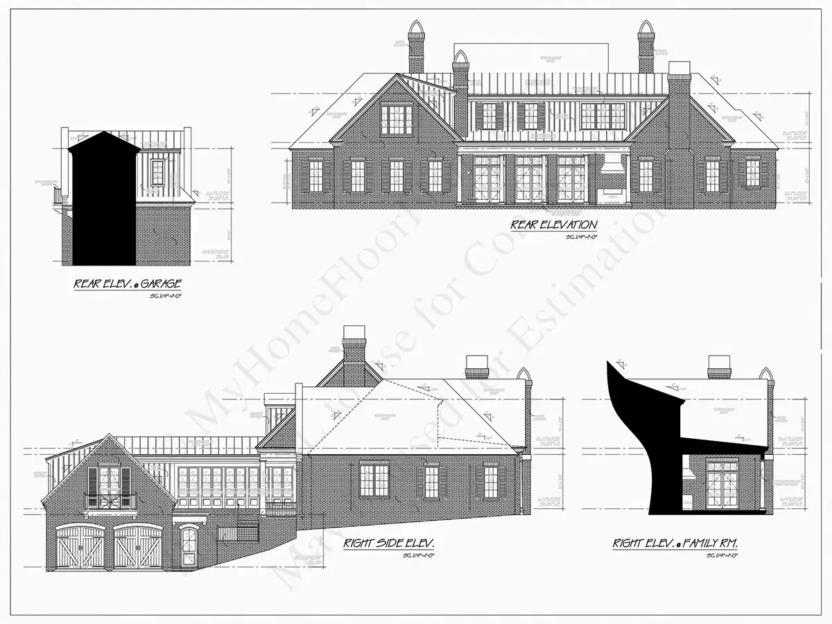 Elewacje 8 – Projekt domu z poddaszem użytkowym + piwnicą o pow. 456 m²: 4 Sypialnie, 6 Łazienki, Otwarta kuchnia, Garaż — 81789R