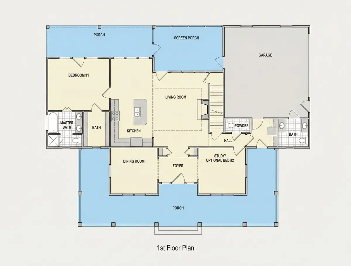 Parter 9 – Projekt domu piętrowego o pow. 184 m²: 3 Sypialnie, Gabinet, 4 Łazienki, Otwarta kuchnia, Garaż — 71974R