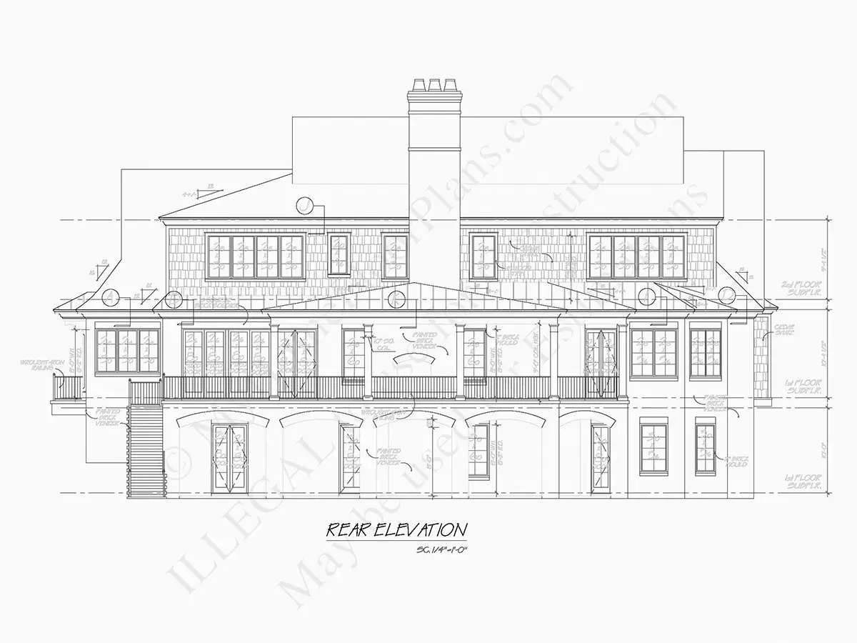 Elewacje 7 – Projekt domu z poddaszem użytkowym + piwnicą o pow. 422 m²: 3 Sypialnie, Gabinet, 5 Łazienki, Otwarta kuchnia, Garaż — 77707R