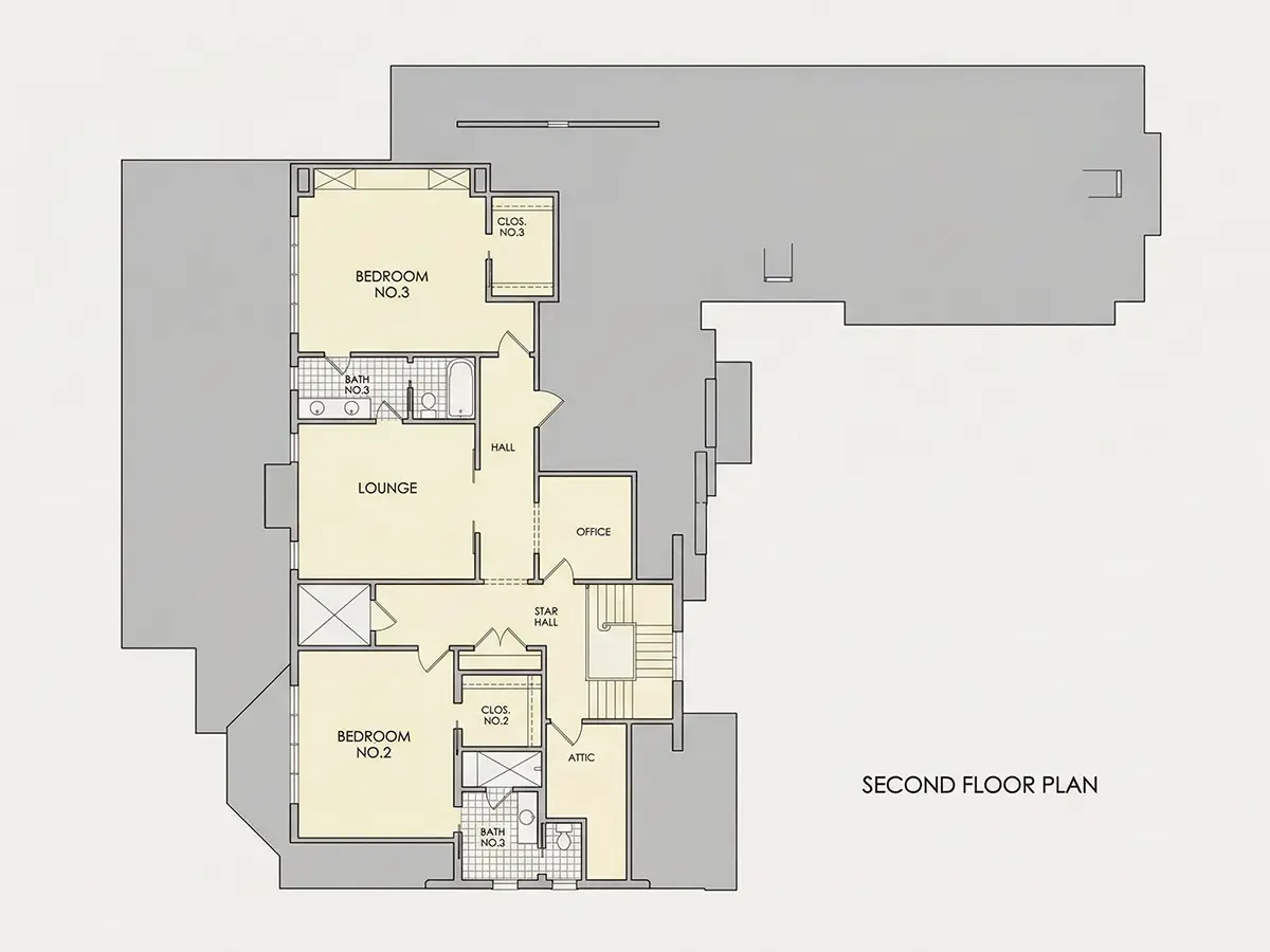 1. piętro 11 – Projekt domu z poddaszem użytkowym + piwnicą o pow. 422 m²: 3 Sypialnie, Gabinet, 5 Łazienki, Otwarta kuchnia, Garaż — 77707R