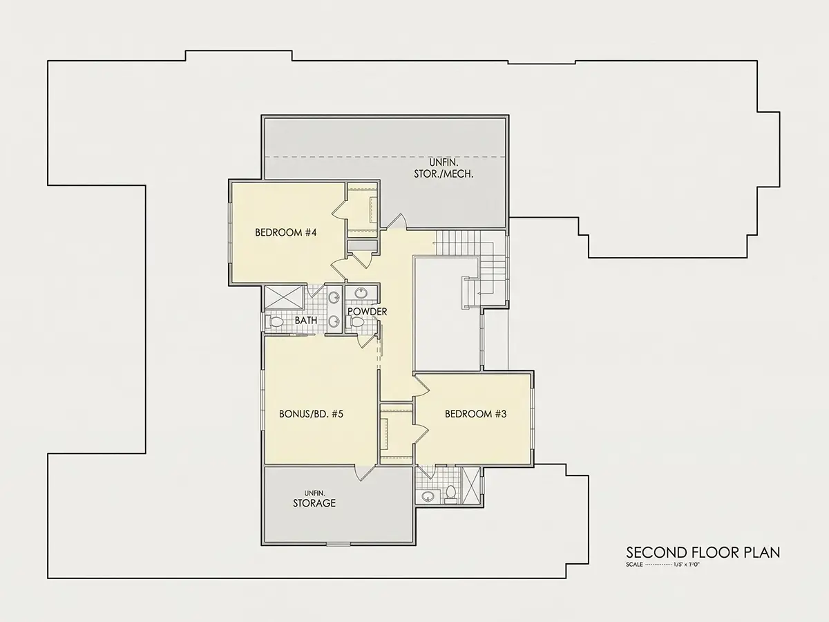 1. piętro 24 – Projekt domu z poddaszem użytkowym o pow. 399 m²: 5 Sypialnie, Gabinet, 7 Łazienki, Otwarta kuchnia, Garaż — 33241R