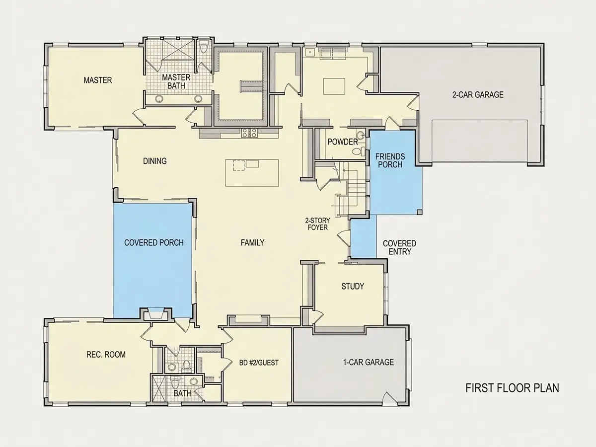 Parter 23 – Projekt domu z poddaszem użytkowym o pow. 399 m²: 5 Sypialnie, Gabinet, 7 Łazienki, Otwarta kuchnia, Garaż — 33241R