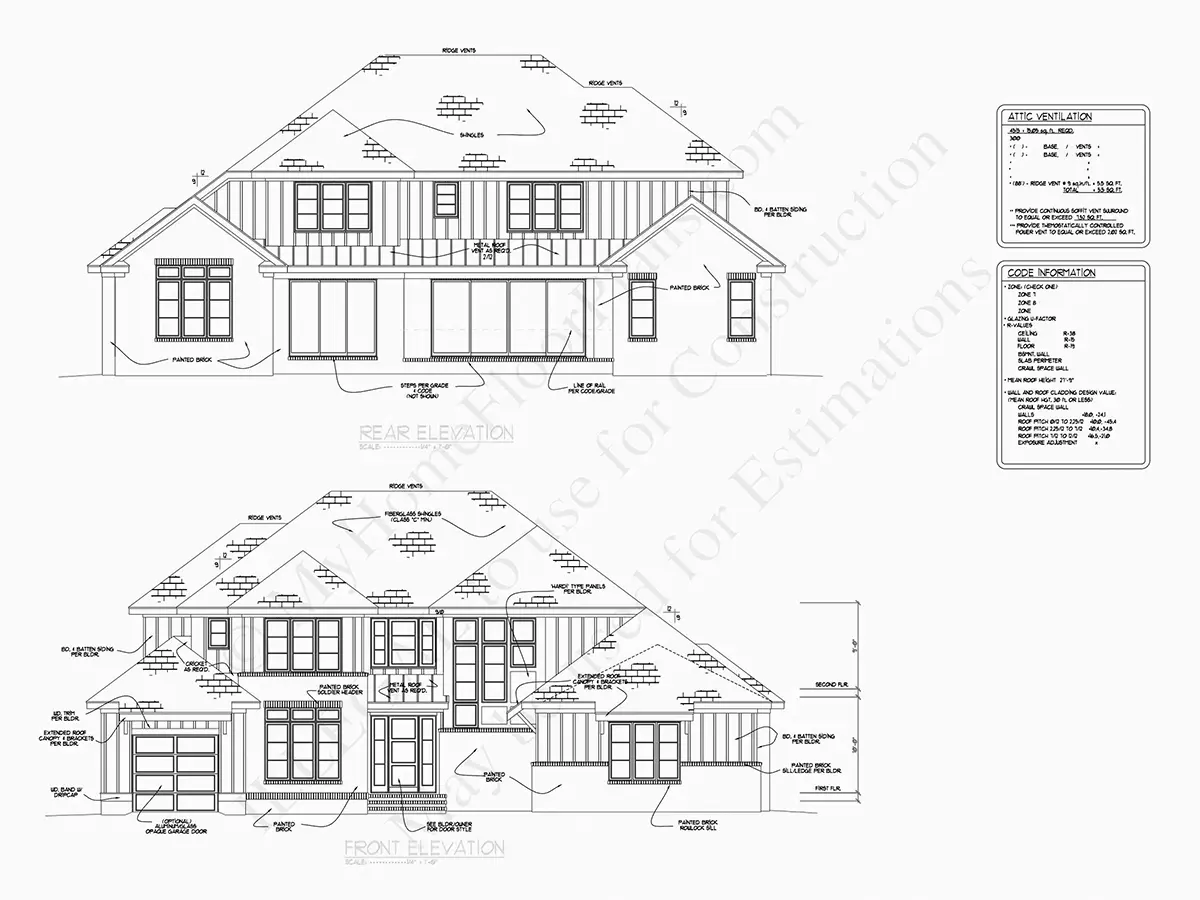 Elewacje 21 – Projekt domu z poddaszem użytkowym o pow. 399 m²: 5 Sypialnie, Gabinet, 7 Łazienki, Otwarta kuchnia, Garaż — 33241R