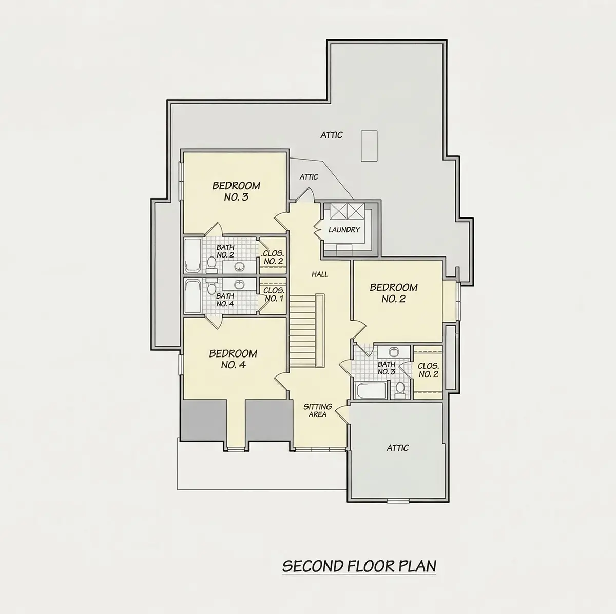 1. piętro 9 – Projekt domu z poddaszem użytkowym + piwnicą o pow. 295 m²: 4 Sypialnie, Gabinet, 6 Łazienki, Otwarta kuchnia, Garaż — 70856R