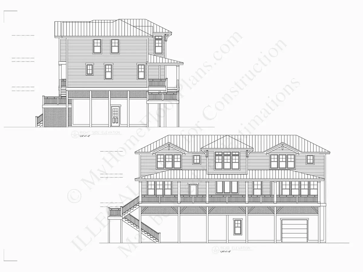 Elewacje 7 – Projekt domu dwupiętrowego o pow. 341 m²: 5 Sypialnie, 6 Łazienki, Otwarta kuchnia, Garaż — 96890R