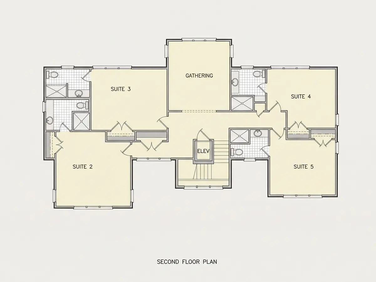 1. piętro 10 – Projekt domu dwupiętrowego o pow. 341 m²: 5 Sypialnie, 6 Łazienki, Otwarta kuchnia, Garaż — 96890R