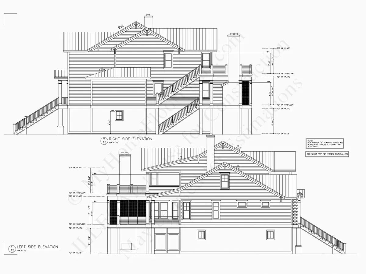 Elewacje 6 – Projekt domu dwupiętrowego o pow. 392 m²: 4 Sypialnie, Gabinet, 6 Łazienki, Otwarta kuchnia, Garaż — 81508R