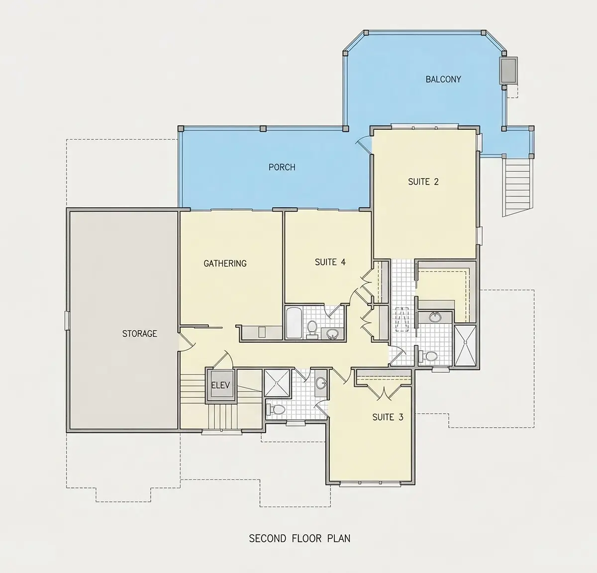 1. piętro 10 – Projekt domu dwupiętrowego o pow. 392 m²: 4 Sypialnie, Gabinet, 6 Łazienki, Otwarta kuchnia, Garaż — 81508R