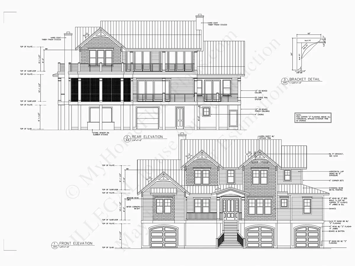 Elewacje 7 – Projekt domu dwupiętrowego o pow. 392 m²: 4 Sypialnie, Gabinet, 6 Łazienki, Otwarta kuchnia, Garaż — 81508R