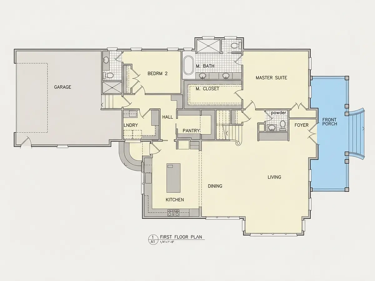 Parter 11 – Projekt domu piętrowego o pow. 396 m²: 3 Sypialnie, 5 Łazienki, Otwarta kuchnia, Garaż — 68310R