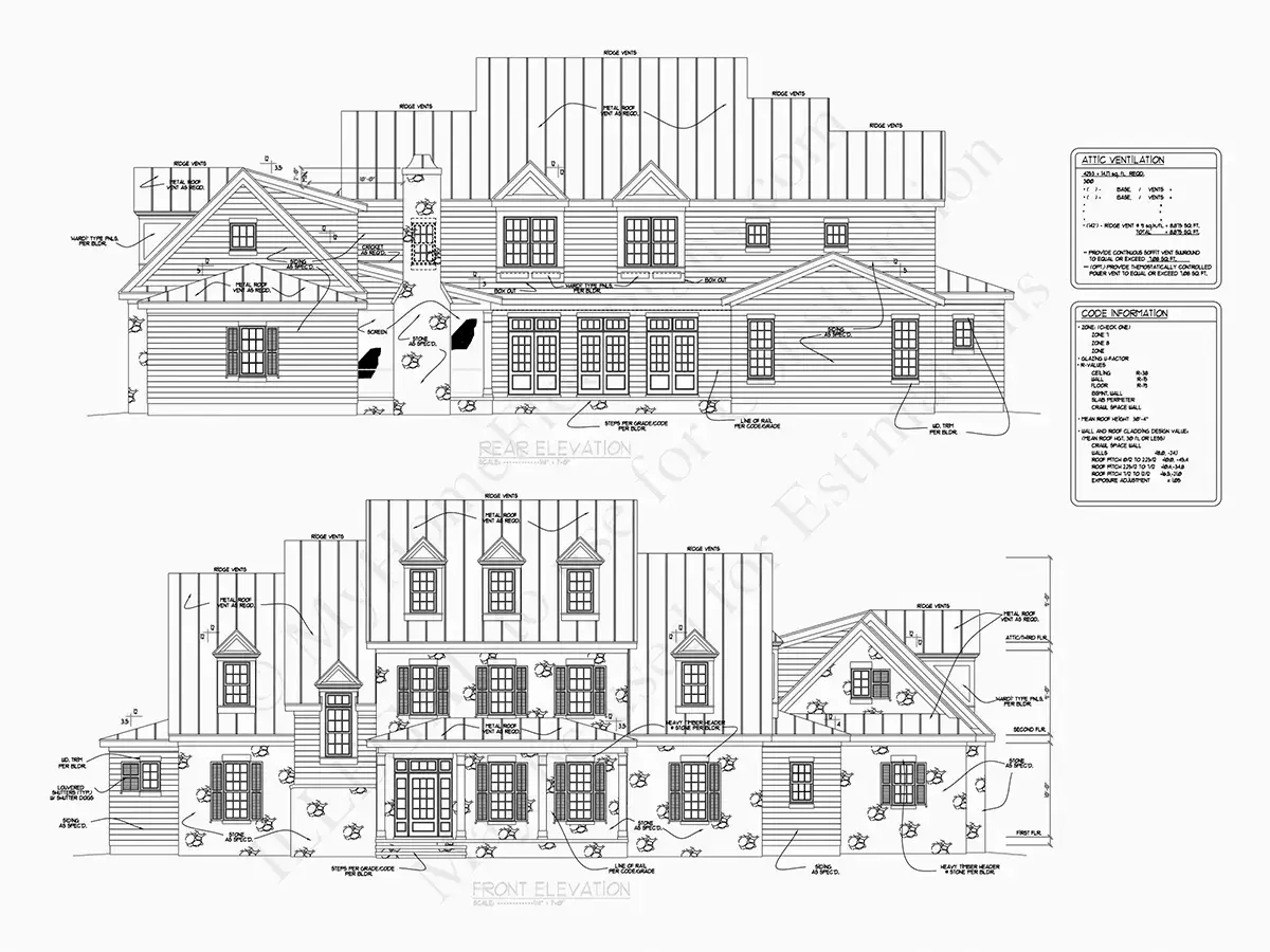 Elewacje 18 – Projekt domu dwupiętrowego o pow. 522 m²: 4 Sypialnie, Gabinet, 9 Łazienki, Otwarta kuchnia, Garaż — 95085R
