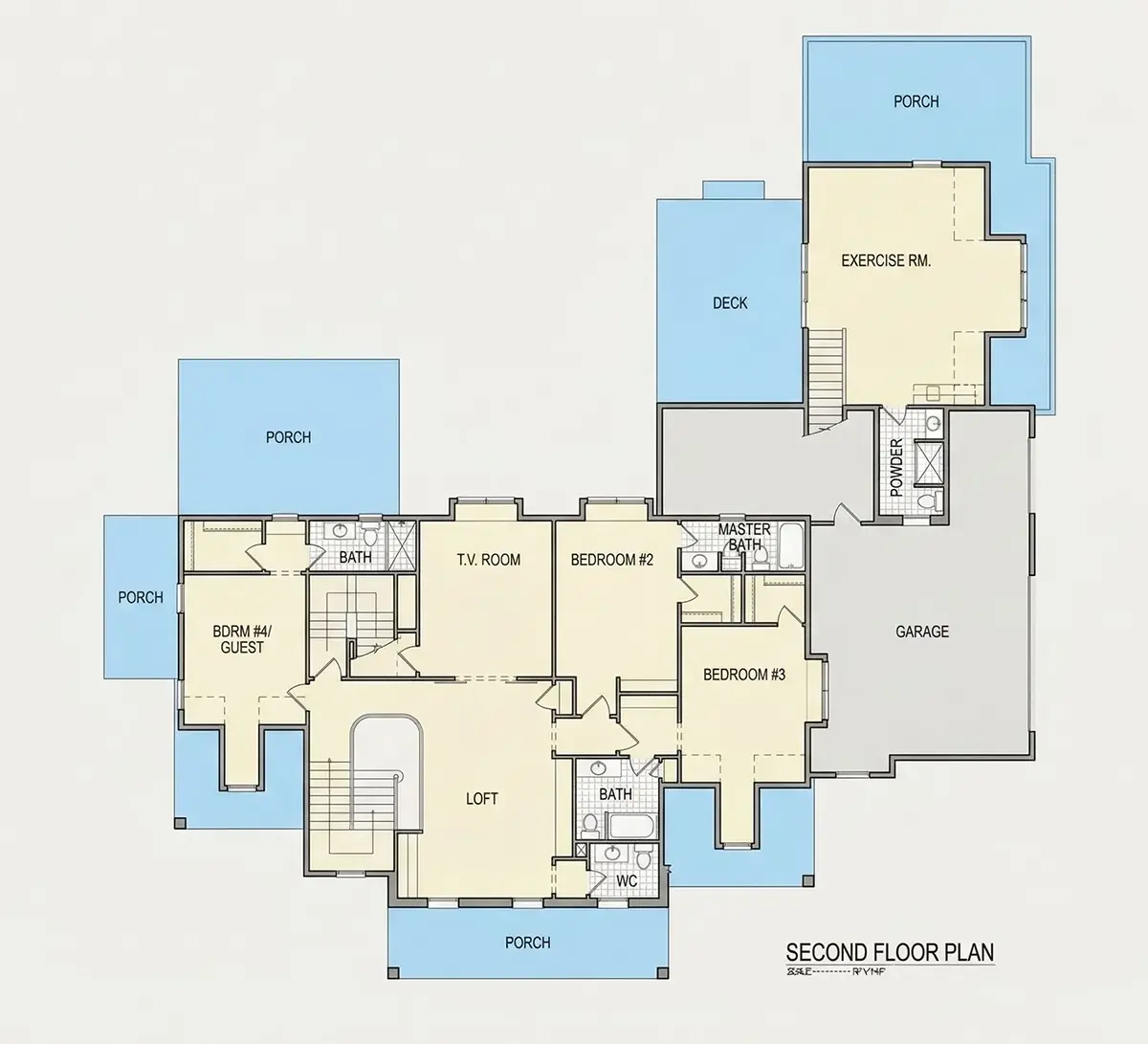 1. piętro 21 – Projekt domu dwupiętrowego o pow. 522 m²: 4 Sypialnie, Gabinet, 9 Łazienki, Otwarta kuchnia, Garaż — 95085R
