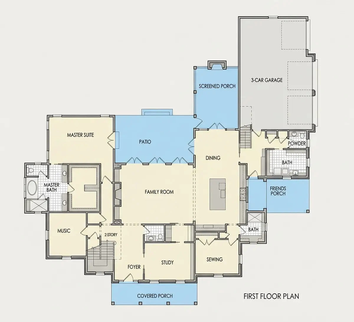 Parter 20 – Projekt domu dwupiętrowego o pow. 522 m²: 4 Sypialnie, Gabinet, 9 Łazienki, Otwarta kuchnia, Garaż — 95085R