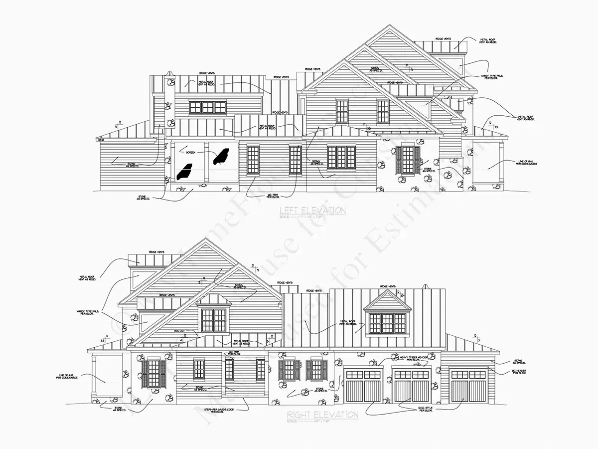 Elewacje 19 – Projekt domu dwupiętrowego o pow. 522 m²: 4 Sypialnie, Gabinet, 9 Łazienki, Otwarta kuchnia, Garaż — 95085R