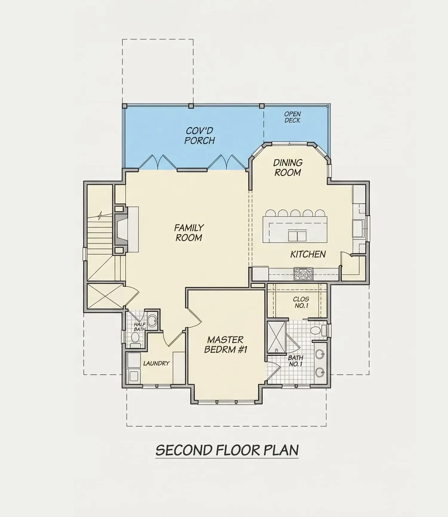 1. piętro 10 – Projekt domu dwupiętrowego o pow. 267 m²: 3 Sypialnie, Gabinet, 6 Łazienki, Otwarta kuchnia, Garaż — 73259R