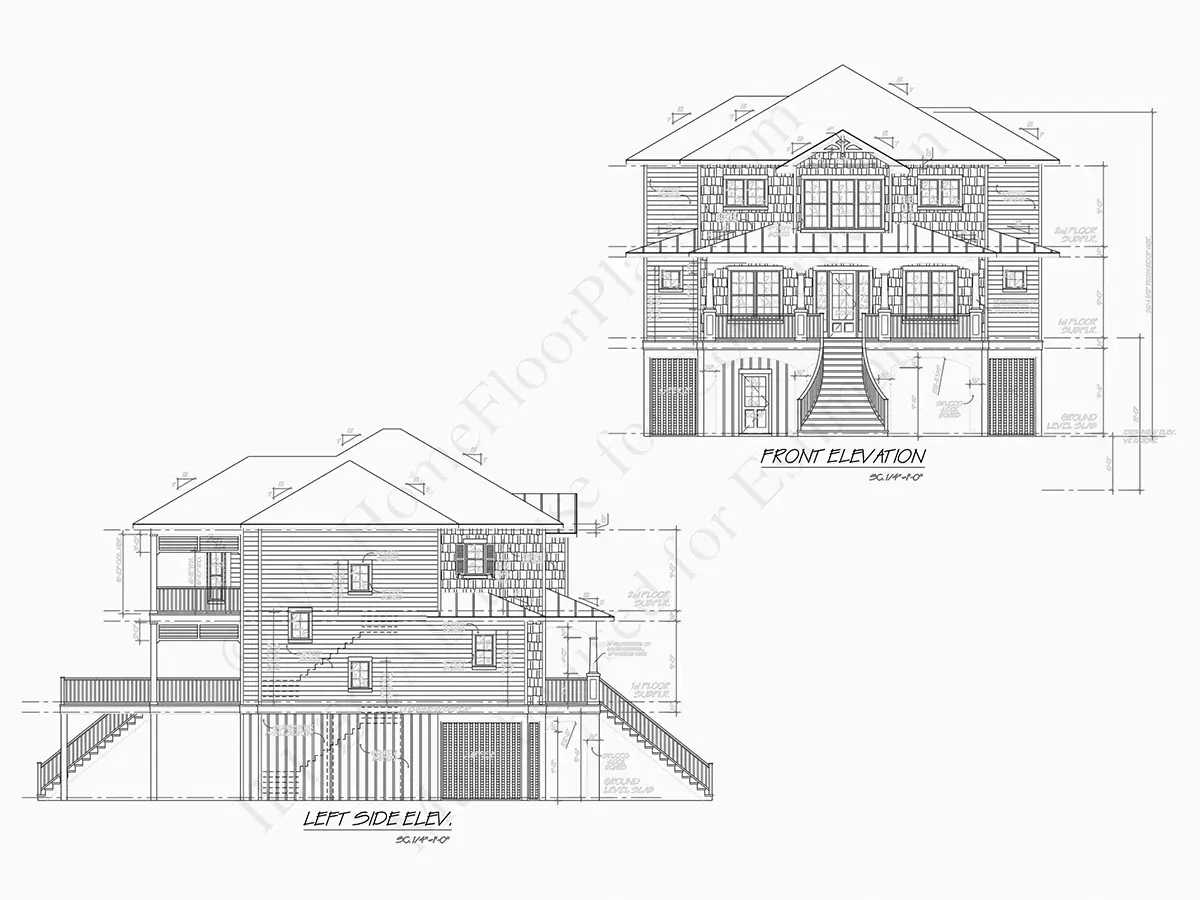 Elewacje 6 – Projekt domu dwupiętrowego o pow. 267 m²: 3 Sypialnie, Gabinet, 6 Łazienki, Otwarta kuchnia, Garaż — 73259R