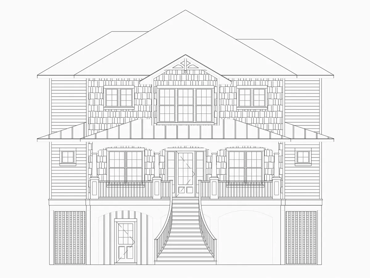 Elewacje 5 – Projekt domu dwupiętrowego o pow. 267 m²: 3 Sypialnie, Gabinet, 6 Łazienki, Otwarta kuchnia, Garaż — 73259R