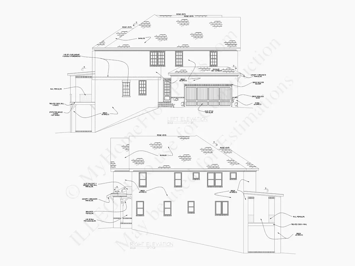 Elewacje 9 – Projekt domu piętrowego + piwnicą o pow. 646 m²: 6 Sypialnie, Gabinet, 7 Łazienki, Otwarta kuchnia, Garaż — 35577R