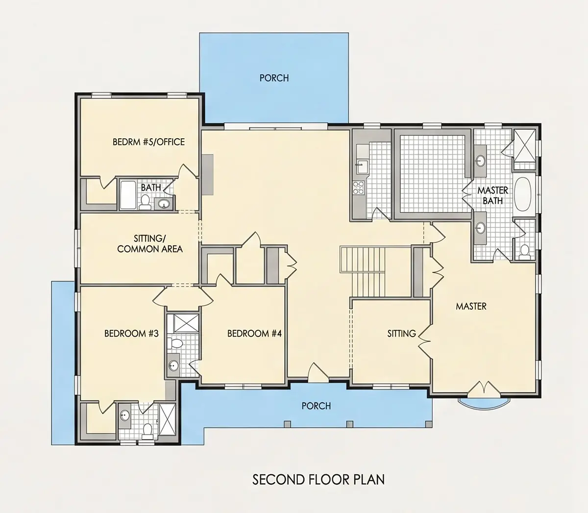 1. piętro 12 – Projekt domu piętrowego + piwnicą o pow. 646 m²: 6 Sypialnie, Gabinet, 7 Łazienki, Otwarta kuchnia, Garaż — 35577R
