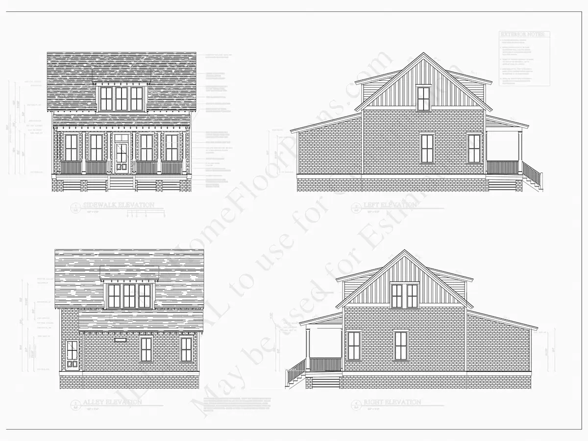 Elewacje 8 – Projekt domu z poddaszem użytkowym o pow. 158 m²: 3 Sypialnie, 2 Łazienki, bez Garażu — 52914R