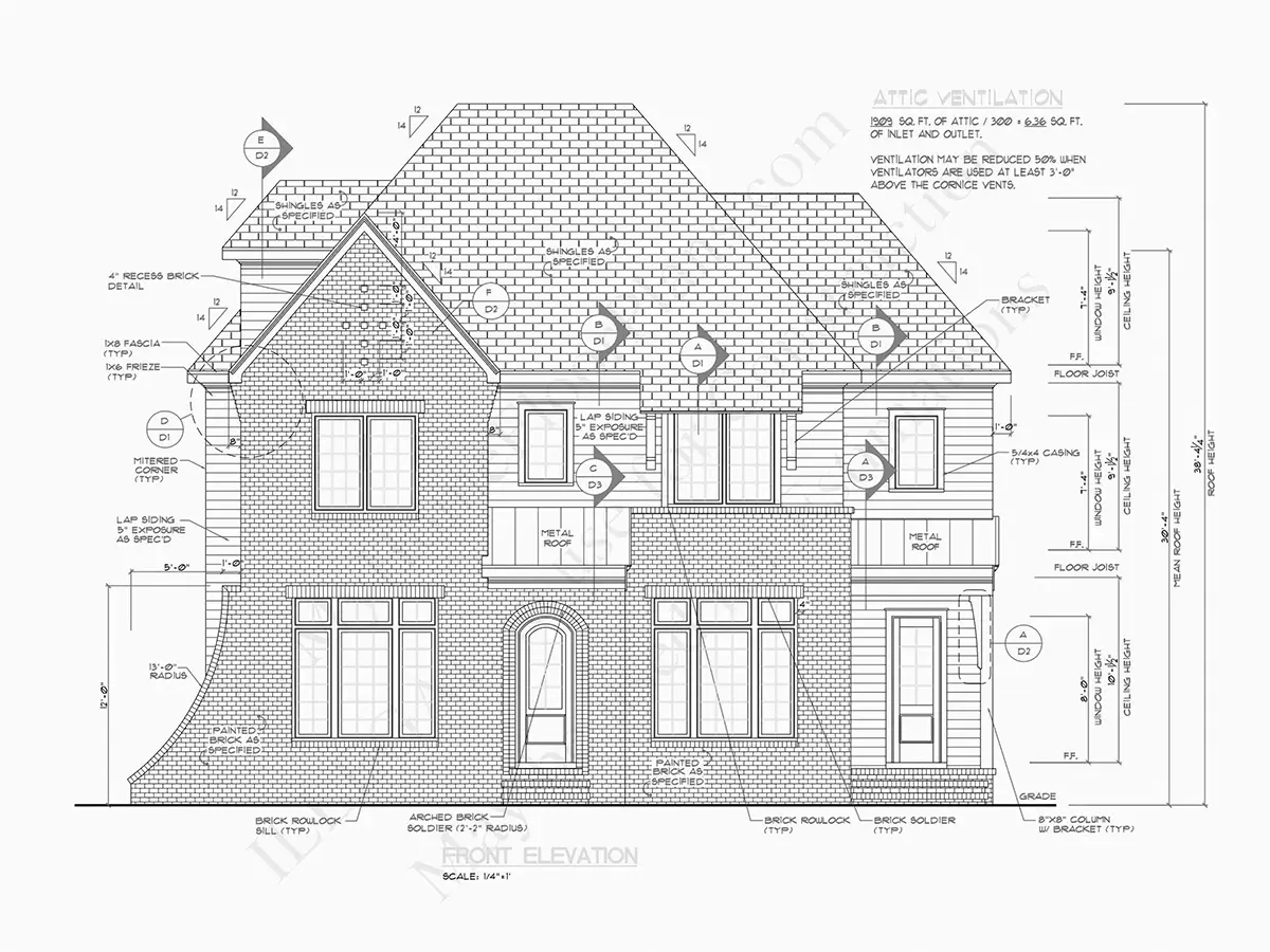 Elewacje 17 – Projekt domu piętrowego o pow. 409 m²: 5 Sypialnie, 6 Łazienki, Otwarta kuchnia, bez Garażu — 30387R