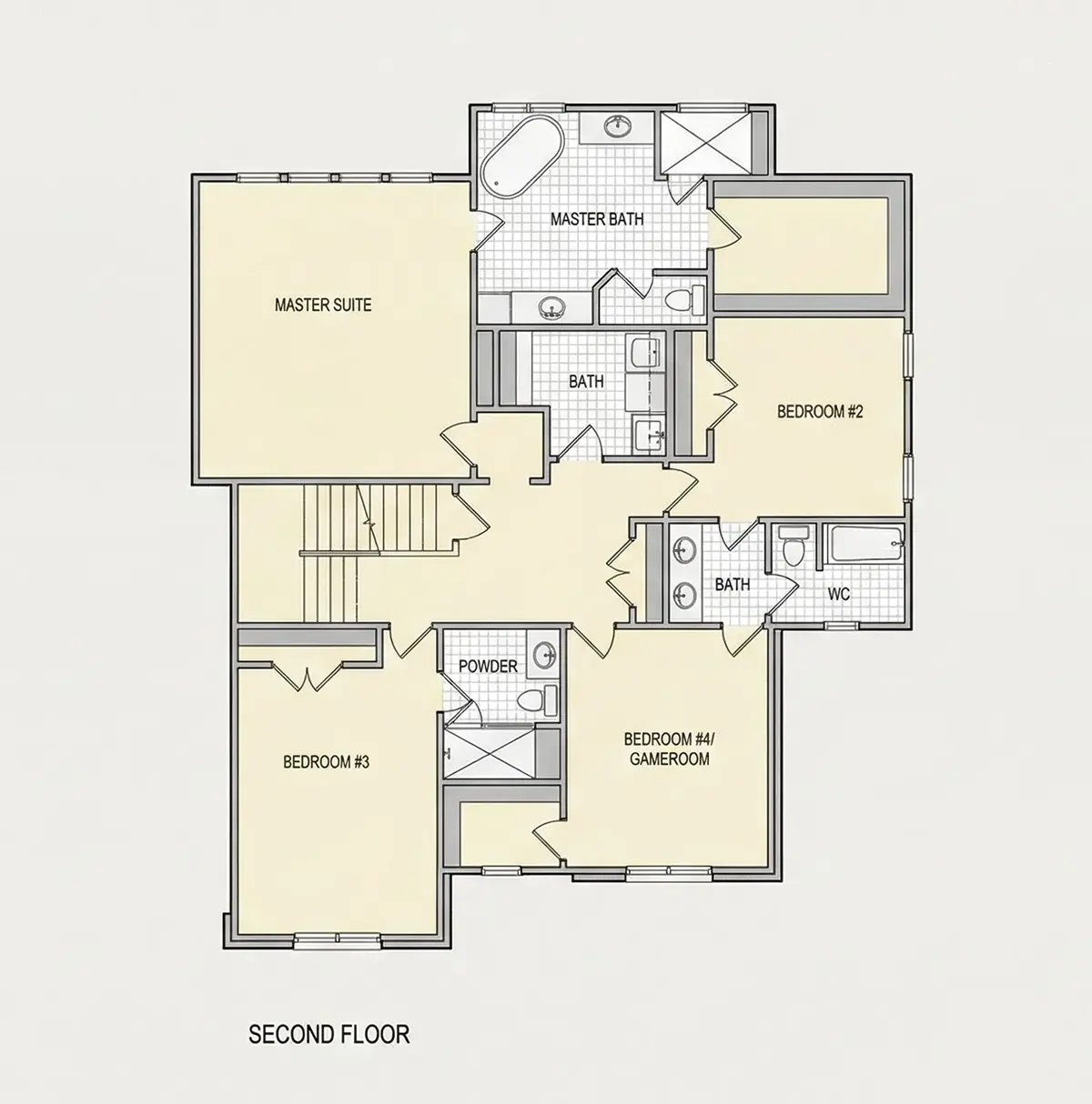 1. piętro 22 – Projekt domu piętrowego o pow. 409 m²: 5 Sypialnie, 6 Łazienki, Otwarta kuchnia, bez Garażu — 30387R
