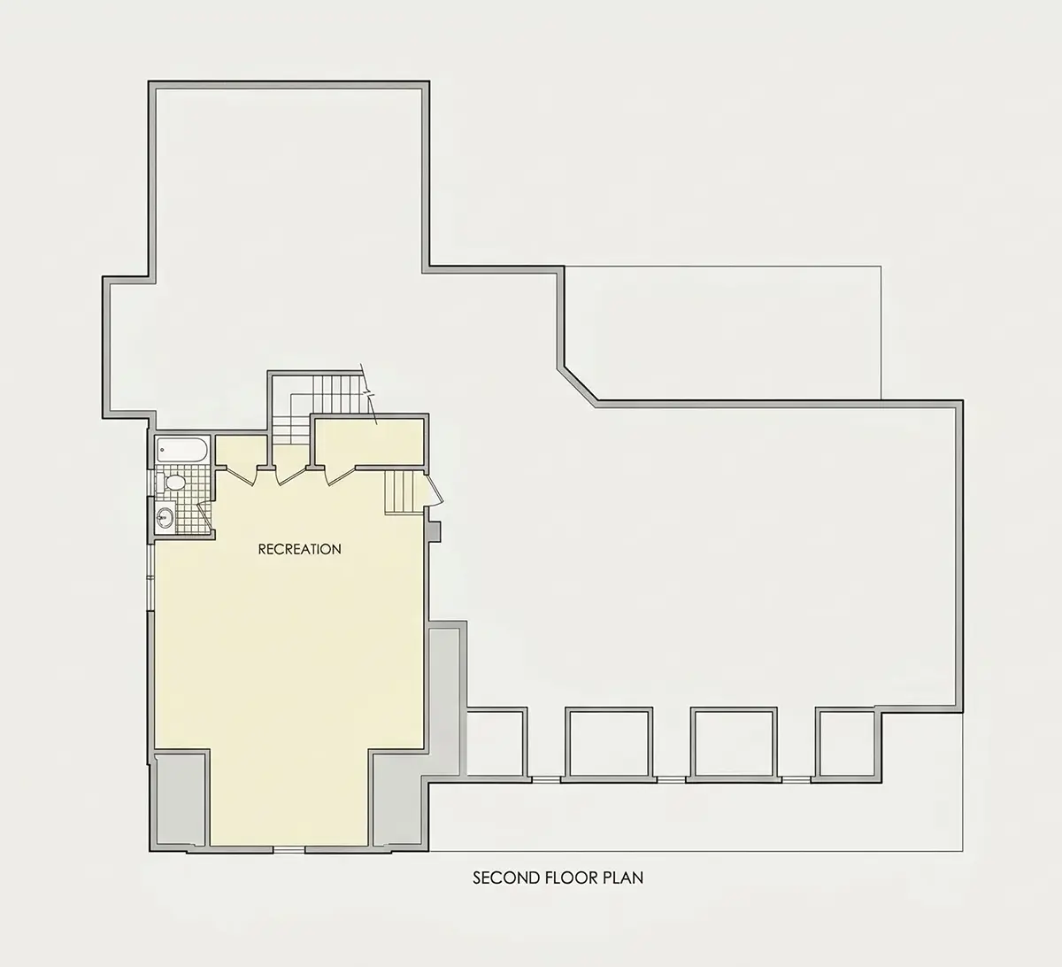 1. piętro 12 – Projekt domu z poddaszem użytkowym o pow. 283 m²: 2 Sypialnie, Gabinet, 3 Łazienki, Otwarta kuchnia, Garaż — 79515R